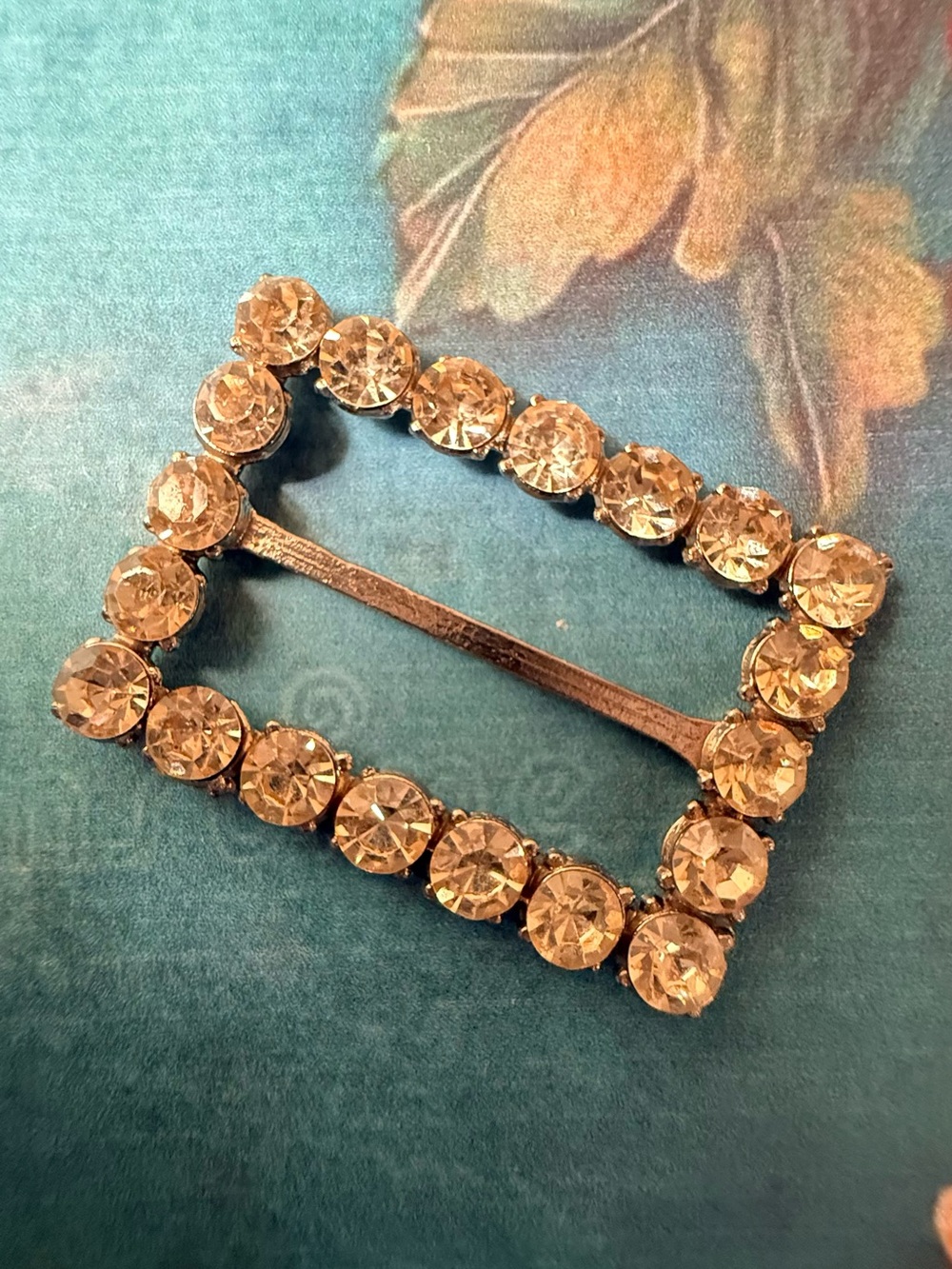 Small Crystal Rectangular Buckle Champagne Rhinestones - Picture 1 of 3